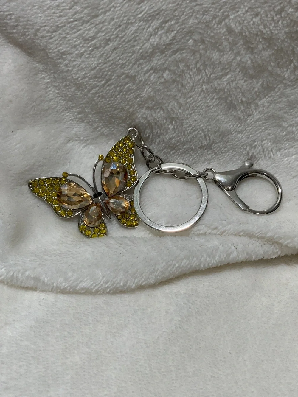 Crystal Butterfly Keychain Charm in Yellow and Champagne
